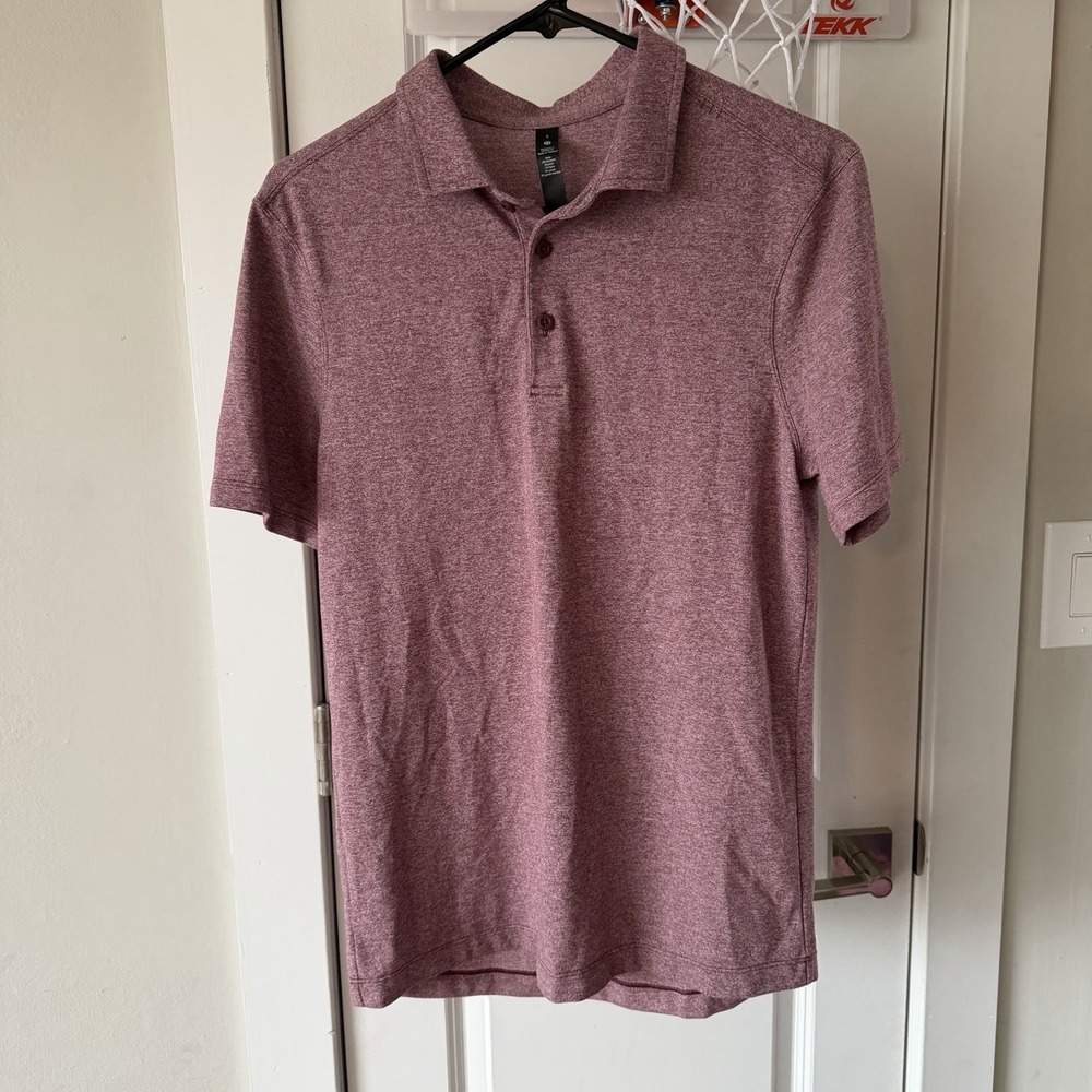 Lululemon Men's Evolution Short Sleeve Polo Shirt in Heathered Red Merlot Size S - Picture 2 of 14